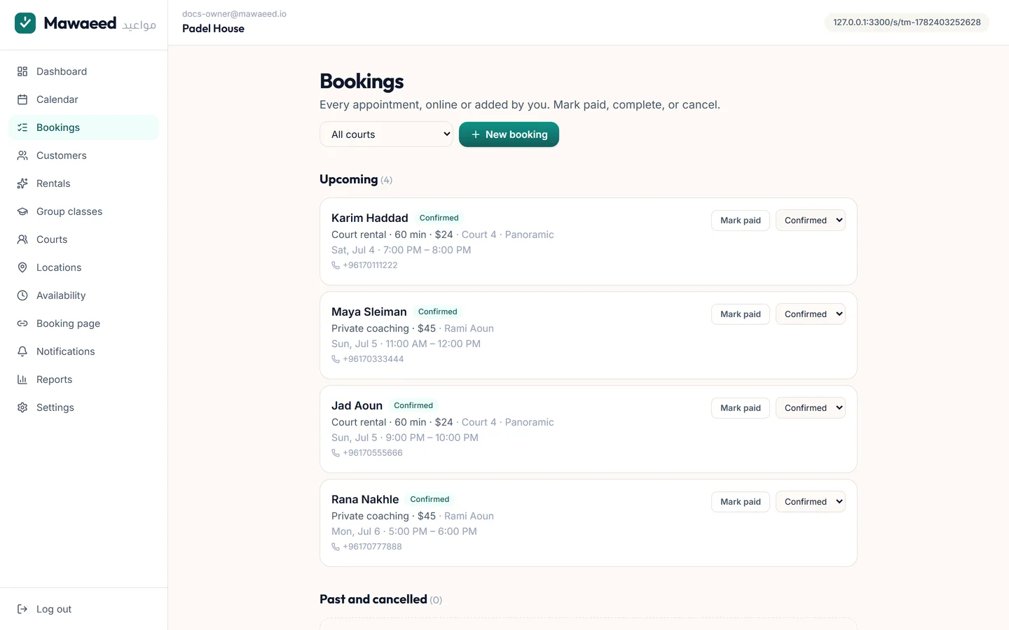 The operator new-booking modal