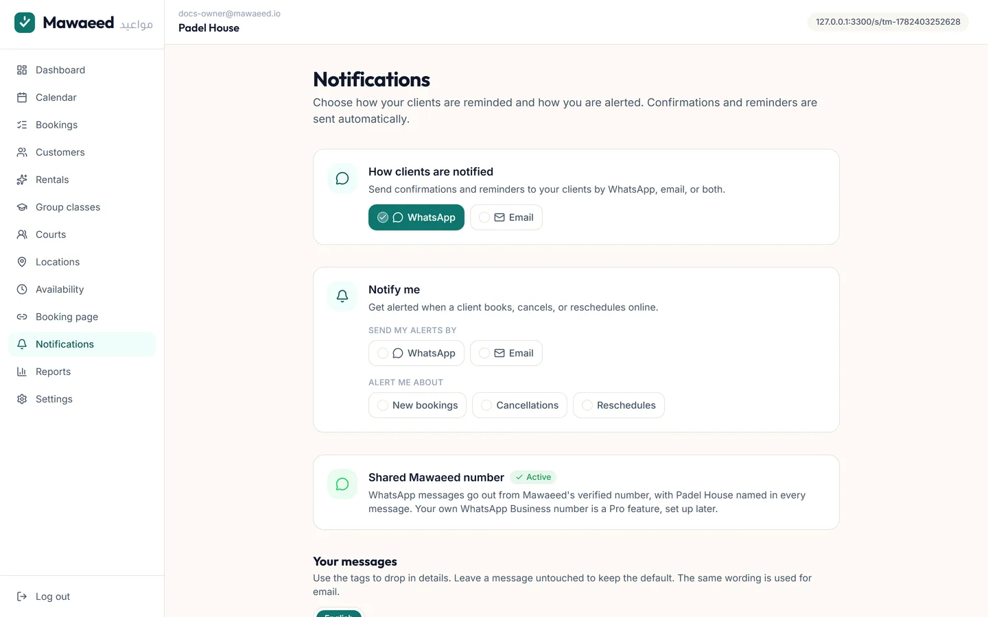 Notification and reminder settings